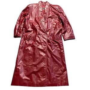 Vintage GIII G3 Red Double Breasted Long Genuine Leather Jacket Coat Size Medium